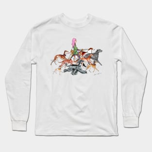 NEW!!!   Walking the Sighthounds. 4  PINK HAIR! Long Sleeve T-Shirt